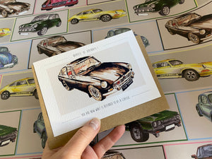 Classic Car Birthday Card and Wrapping Paper Set - Classic Car Illustrated Bday Card - Classic Car Wrapping Paper - Car Lover Card and Wrap