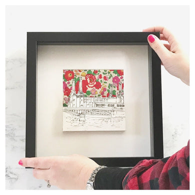 Battersea Power Station London Papercut - Hand-drawn - 'Betsy' Liberty Print Cotton Background - original artwork - London Architecture