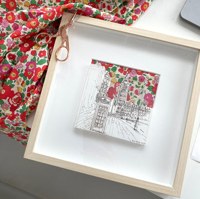 Big Ben London Papercut - Liberty London Betsy Fabric- original artwork - Big Ben London Architecture Print  - Unique Big Ben Wall Art