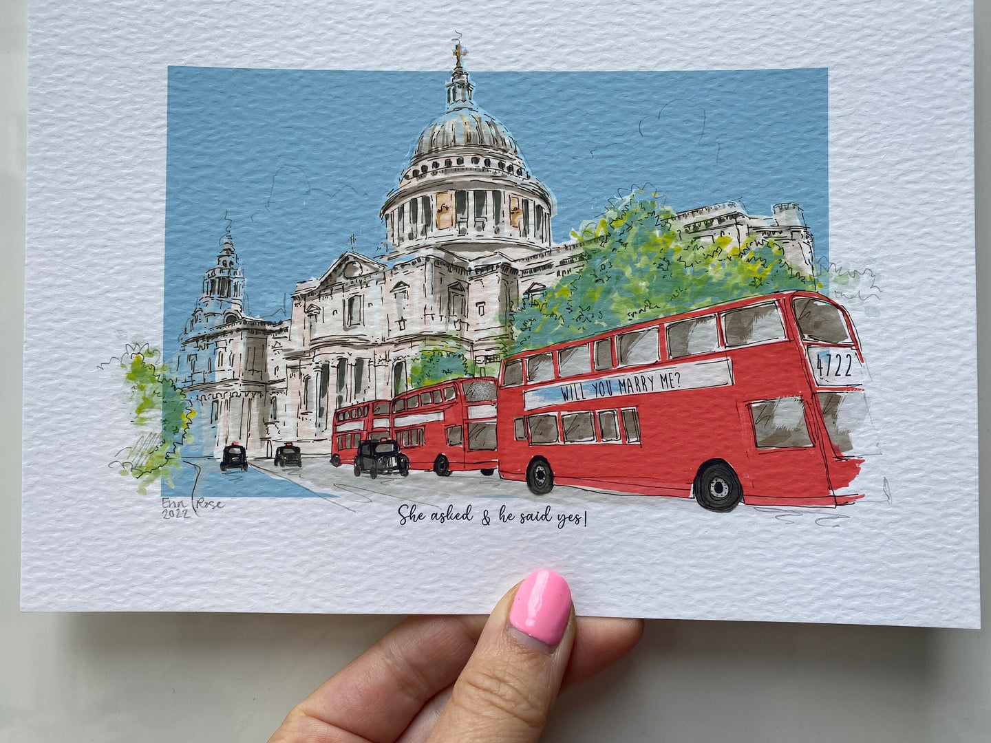 Personalised St Pauls Cathedral London Giclee Art Print - St Pauls Cathedral Illustration - London Red Bus - Iconic London Scene Art Print -