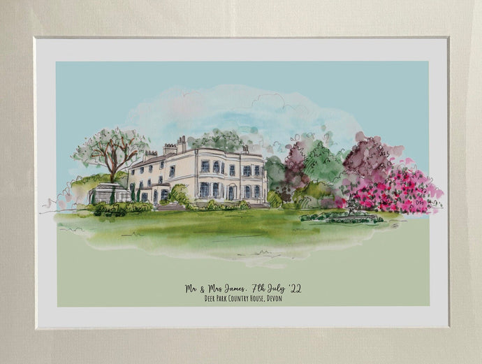 Personalised Deer Park Country House Giclee Art Print - Deer Park Country House Devon - Watercolour Art Print - Deer Park Wedding Venue Art