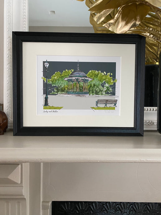 Personalised Clapham Common Bandstand Giclee Art Print - Clapham Common London - Made to Order - Clapham Common Artwork - Bandstand Print