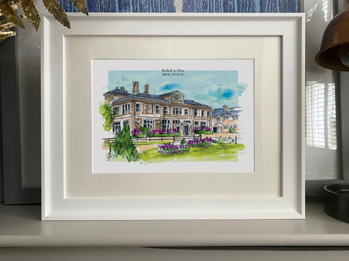 Personalised Down Hall Giclee Art Print - Down Hall Wedding Venue - Wedding Wall Art - Essex Wedding Present - Watercolour Illustration