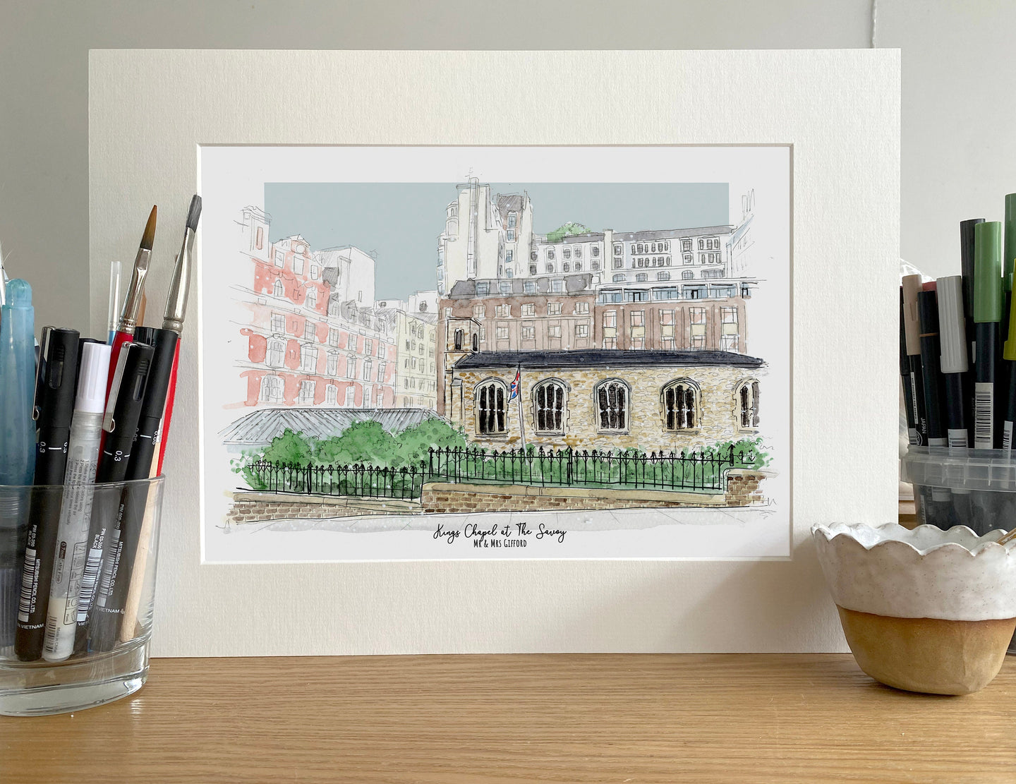 Personalised Kings Chapel at The Savoy Giclee Art Print  - Watercolour Hand Drawn illustration - Made to Order  - London Wedding Venue Art