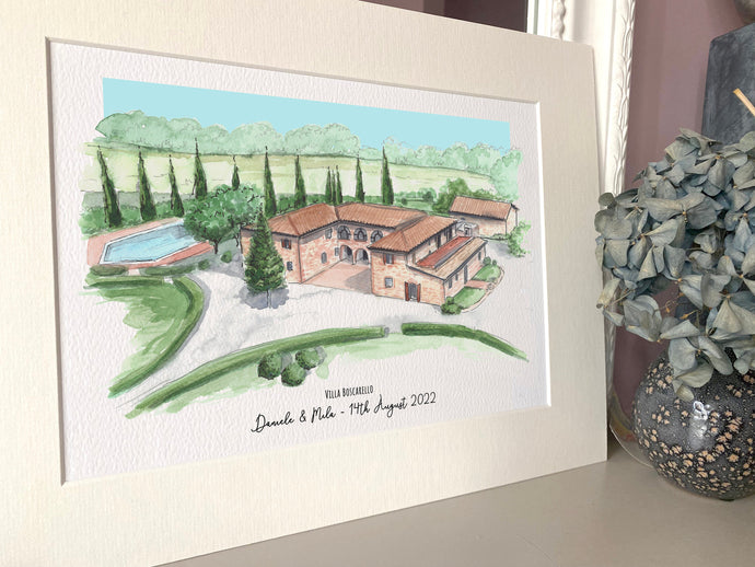 Personalised Villa Boscarello Tuscany Italy Giclee Art Print - Villa Boscarello Wedding Art - Tuscany Wedding - Villa Boscarello Watercolour