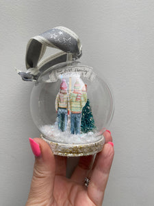 Mini Snow Globe Featuring Your Family - Handmade Family Snow Globe - First Family Christmas Hanging Ornament - Made to Order Unique Bauble