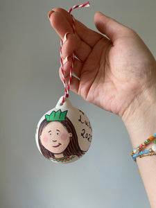 Childs Character Portrait on a Bauble - Hand Painted Portrait Decoration - Illustrated Ceramic Hanging Ornament - Christmas 2023 Portrait