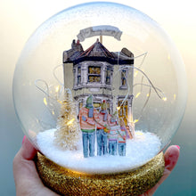 Light-up Christmas Snow Globe featuring your Home - Handmade Snow Globe - House Portrait inside a Glass Dome - Unique Christmas Ornament