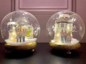 Light-up Christmas Snow Globe featuring your Home - Handmade Snow Globe - House Portrait inside a Glass Dome - Unique Christmas Ornament