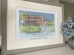 Personalised Astley Hall Giclee Art Print - Hand Drawn Art - Made to Order - Watercolour Wedding Venue Illustration - Astley Hall Chorley