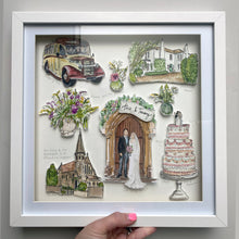 Wedding Day Watercolour Art - Wedding Collage - Hand Painted Illustration - Wedding Day Elements Framed Art - Wedding Day Gift - Anniversary