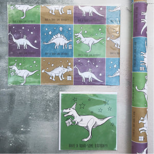 Dinosaur Birthday Card and Wrapping Paper Set