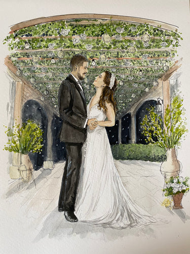 Hand Painted Wedding Couple Illustration